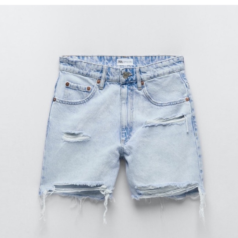 Zara Relaxed Ripped Mid Rise Shorts